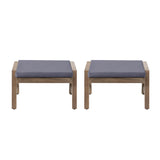 Noble House Temecula Outdoor Acacia Wood Ottomans with Cushion (Set of 2), Gray and Dark Gray