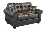 Porter Designs Hunter Wildlife Pattern Reversible to Leather-Look Transitional Loveseat Gray 01-33C-02-8022