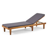 Nadine Outdoor Acacia Wood Chaise Lounge and Cushion Set, Teak and Dark Gray Noble House