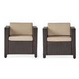 Puerta Outdoor Dark Brown Wicker Club Chair with Beige Water Resistant Cushions Noble House