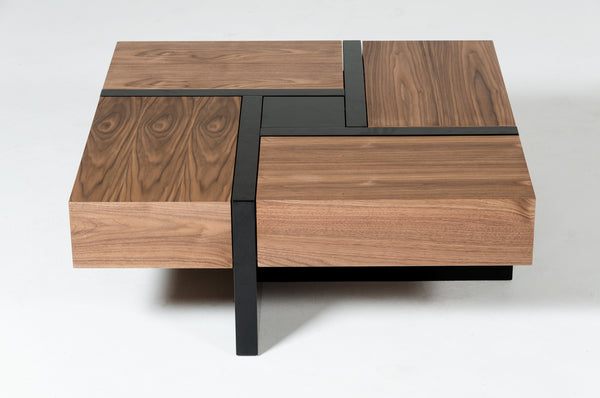 VIG Furniture Modrest Makai Modern Walnut & Black Square Coffee Table VGBBLE624E