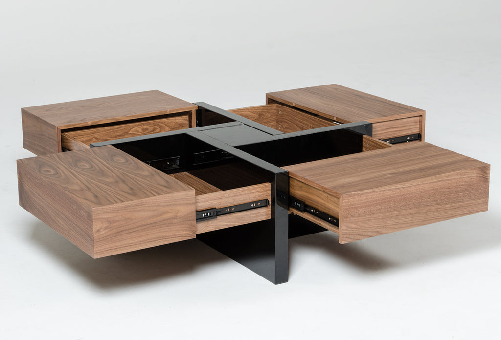VIG Furniture Modrest Makai Modern Walnut & Black Square Coffee Table VGBBLE624E