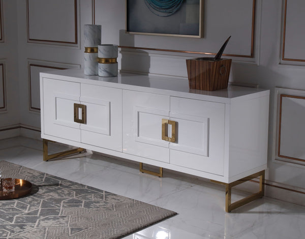 VIG Furniture Modrest Leah - Contemporary White High Gloss & Champagne Gold Buffet VGVCG9111-WHT-BUF