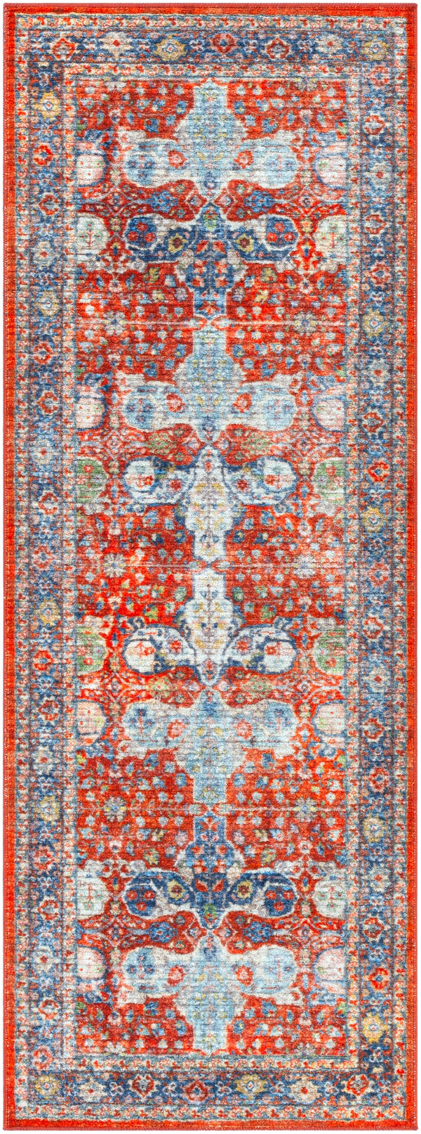 Leicester LEC-2301 Traditional Polyester Rug LEC2301-2773 Bright Red, Dark Blue, Denim, Grass Green, Blush, Cream 100% Polyester 2'7" x 7'3"