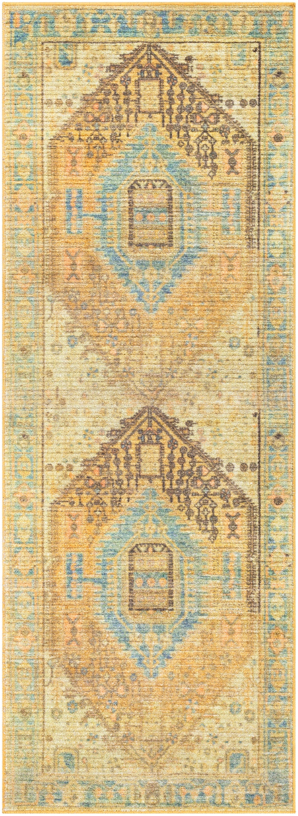 Leicester LEC-2302 Traditional Polyester Rug LEC2302-2773 Denim, Tan, Charcoal, Coral, Beige 100% Polyester 2'7" x 7'3"
