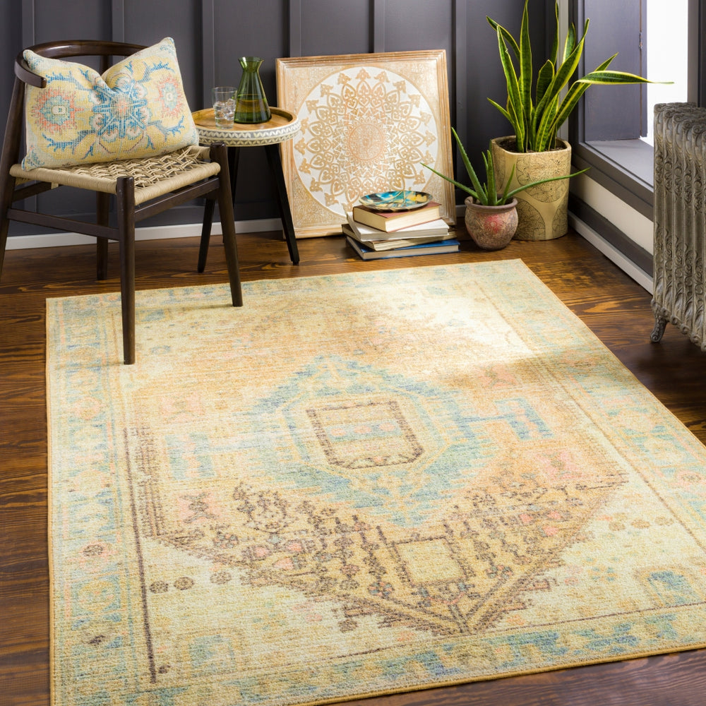 Leicester LEC-2302 Traditional Polyester Rug LEC2302-810119 Denim, Tan, Charcoal, Coral, Beige 100% Polyester 8'10" x 11'9"