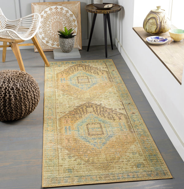 Leicester LEC-2302 Traditional Polyester Rug LEC2302-2773 Denim, Tan, Charcoal, Coral, Beige 100% Polyester 2'7" x 7'3"