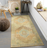 Leicester LEC-2302 Traditional Polyester Rug LEC2302-2773 Denim, Tan, Charcoal, Coral, Beige 100% Polyester 2'7" x 7'3"