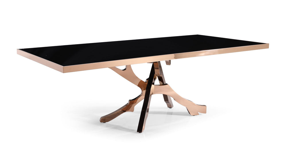 VIG Furniture Modrest Legend - Modern Black Glass & Rosegold Dining Table VGVCT8222-G22-BLK