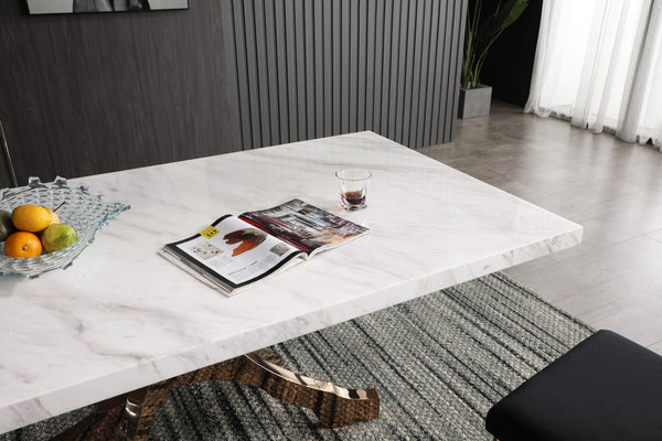 VIG Furniture Modrest Legend - Modern White Marble & Rosegold Dining Table VGVCT8222-M20-WHT-DT