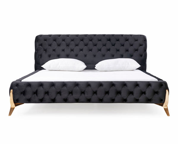 VIG Furniture Eastern King Modrest Legend - Modern Black Velvet &amp; Rosegold Bed VGVCBD8111-15-BLKROSE-BED-EK