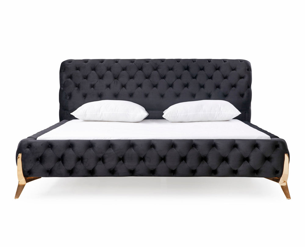 VIG Furniture California King Modrest Legend - Modern Black Velvet &amp; Rosegold Bed VGVCBD8111-15-BLKROSE-BED-CK