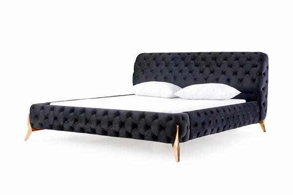 VIG Furniture Modrest Legend - Modern Black Velvet & Rosegold Bed VGVCBD8111-15-BLKROSE-BED