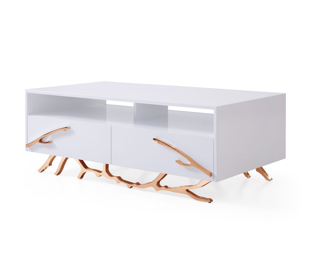 VIG Furniture Modrest Legend - Modern White & Rosegold Coffee Table VGVCCT8111-WHTX-RGOLD-CT