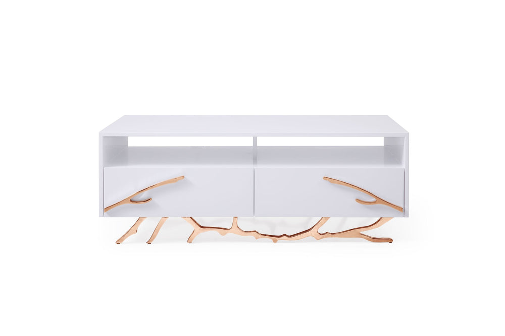 VIG Furniture Modrest Legend - Modern White & Rosegold Coffee Table VGVCCT8111-WHTX-RGOLD-CT