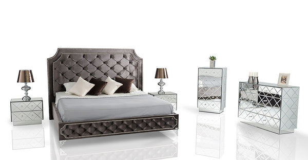 VIG Furniture Modrest Leilah - Transitional Tufted Fabric Bed without Crystals VGKNLEILAH-GREY