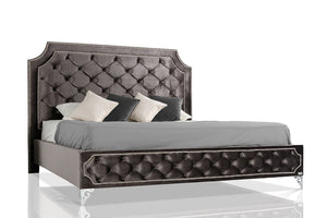 VIG Furniture Modrest Leilah - Transitional Tufted Fabric Bed without Crystals VGKNLEILAH-GREY