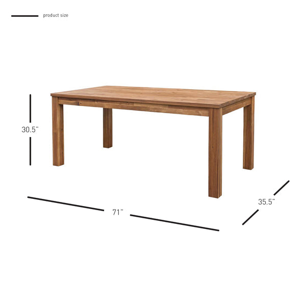 Tiburon 71" Modern Rustic Dining Table - Solid Acacia Wood, Japandi Style, Easy Assembly, Versatile Use