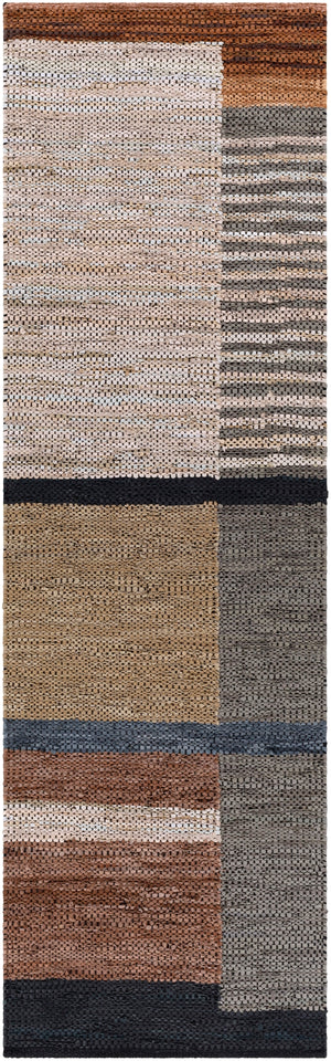 Lexington LEX-2300 Rustic Leather, Cotton Rug LEX2300-268 Camel, Khaki, Light Gray, Medium Gray, Charcoal, Black, Tan, Dark Brown 80% Leather, 20% Cotton 2'6" x 8'