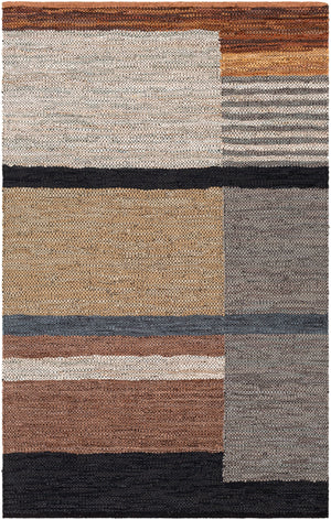 Lexington LEX-2300 Rustic Leather, Cotton Rug LEX2300-81012 Camel, Khaki, Light Gray, Medium Gray, Charcoal, Black, Tan, Dark Brown 80% Leather, 20% Cotton 8'10" x 12'