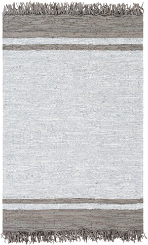 Lexington LEX-2302 Rustic Leather, Cotton Rug LEX2302-576 Dark Brown, Light Gray 80% Leather, 20% Cotton 5' x 7'6"