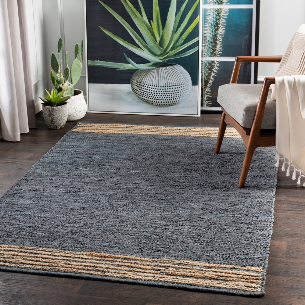 Lexington LEX-2304 Rustic Leather, Jute, Cotton Rug LEX2304-576 Charcoal, Beige 70% Leather, 20% Jute, 10% Cotton 5' x 7'6"