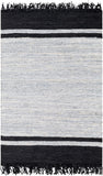 Lexington LEX-2307 Rustic Leather, Cotton Rug LEX2307-576 Black, Light Gray 80% Leather, 20% Cotton 5' x 7'6"