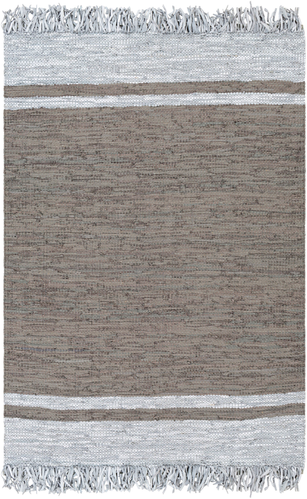 Lexington LEX-2309 Rustic Leather, Cotton Rug LEX2309-810 Dark Brown, Light Gray 80% Leather, 20% Cotton 8' x 10'