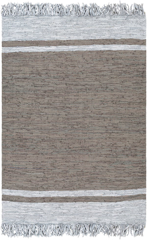 Lexington LEX-2309 Rustic Leather, Cotton Rug LEX2309-810 Dark Brown, Light Gray 80% Leather, 20% Cotton 8' x 10'
