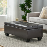 Merrill Double Opening Chocolate Brown Leather Storage Ottoman Noble House