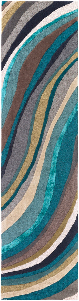 Lounge LGE-2293 Modern Wool, Viscose Rug LGE2293-28 Teal, Aqua, Taupe, Cream, Dark Brown, Ink 90% Wool, 10% Viscose 2' x 8'