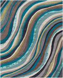 Lounge LGE-2293 Modern Wool, Viscose Rug LGE2293-810 Teal, Aqua, Taupe, Cream, Dark Brown, Ink 90% Wool, 10% Viscose 8' x 10'