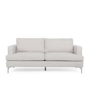 Dallin Contemporary Fabric 3 Seater Sofa, Beige and Silver Noble House