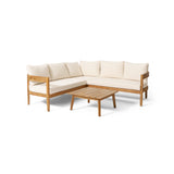 Brooklyn Outdoor Acacia Wood 5 Seater Sectional Sofa Chat Set with Cushions, Teak and Beige Noble House