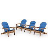Malibu Outdoor Acacia Wood Folding Adirondack Chairs with Cushions (Set of 4), Natural and Navy Blue