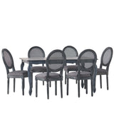 Alachua French Country Upholstered Wood and Cane Expandable 7 Piece Dining Set