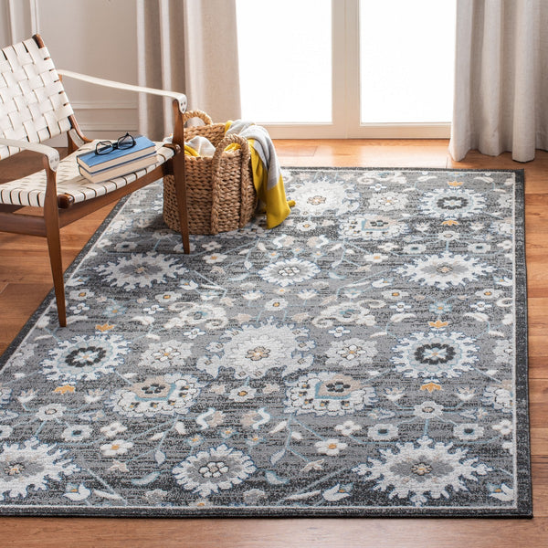 Liberty 700 Liberty 743 Country & Floral Power Loomed Polyester Rug Dark Grey / Ivory