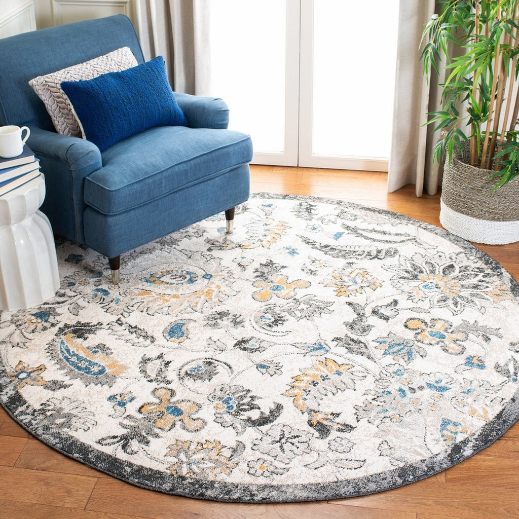 Liberty 700 Liberty 754 Country & Floral Power Loomed Polyester Rug Dark Grey / Ivory
