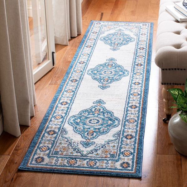 Liberty 700 Liberty 756 Traditional Power Loomed Polyester Rug Dark Blue / Ivory