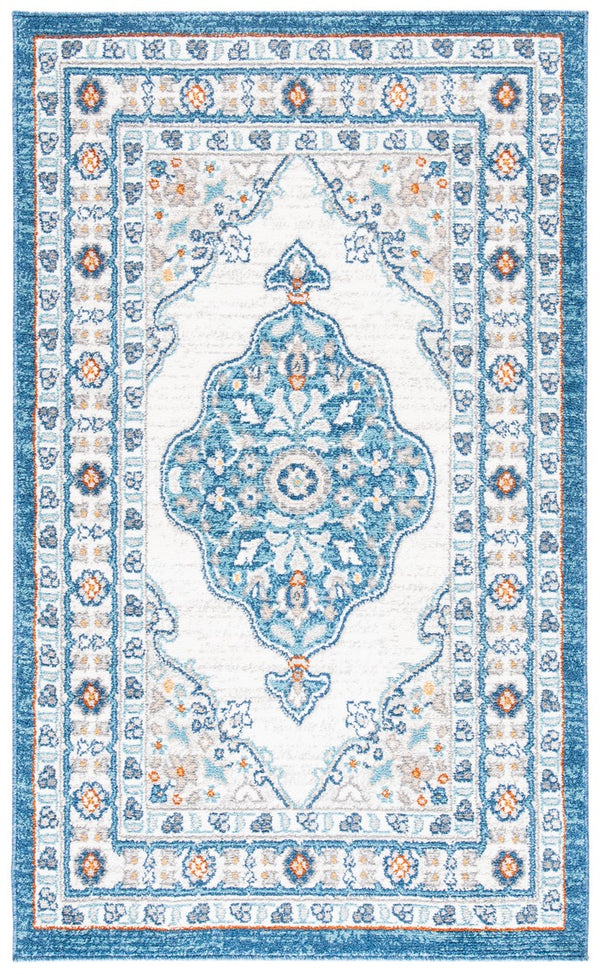 Liberty 700 Liberty 756 Traditional Power Loomed Polyester Rug Dark Blue / Ivory