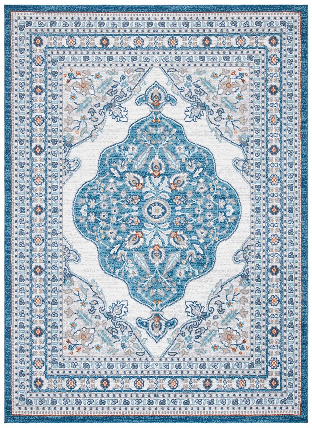 Liberty 700 Liberty 756 Traditional Power Loomed Polyester Rug Dark Blue / Ivory