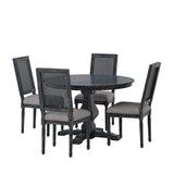 Noble House Remuda French Country Upholstered Wood and Cane 5 Piece Circular Dining Set, Gray