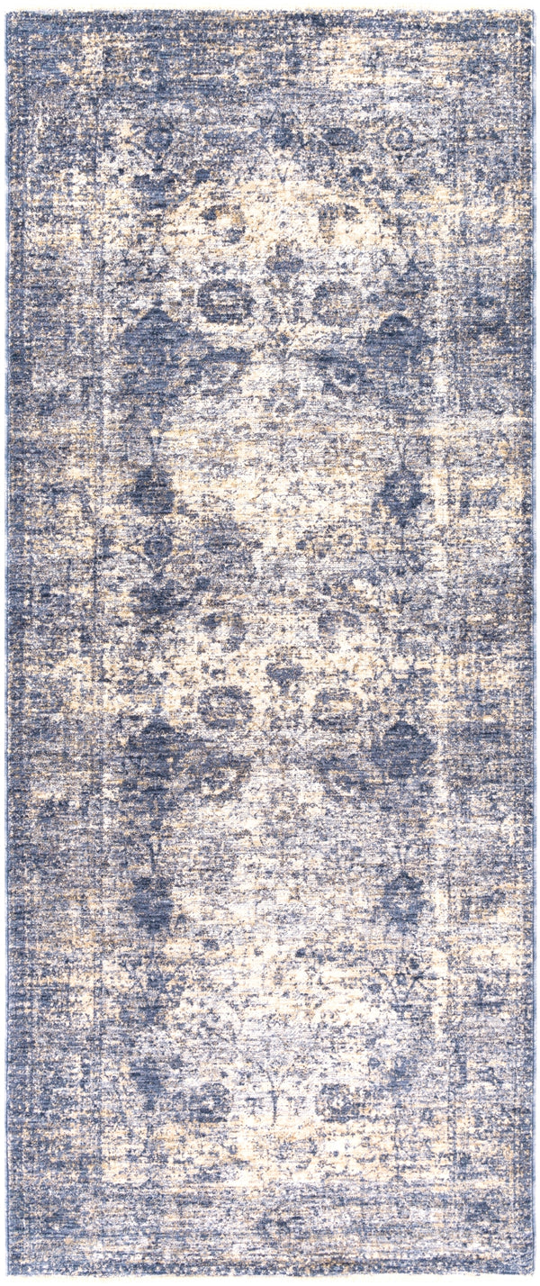 Lincoln LIC-2302 Traditional Polyester Rug LIC2302-338 Navy, Denim, Sky Blue, Beige, White 100% Polyester 3'3" x 8'