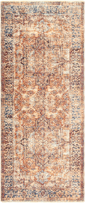 Lincoln LIC-2306 Traditional Polyester Rug LIC2306-338 Navy, Dark Green, Denim, Beige, Sky Blue, Gold, White 100% Polyester 3'3" x 8'
