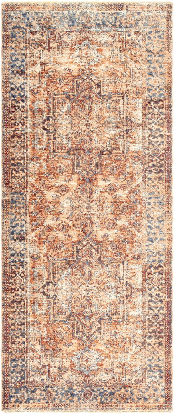 Lincoln LIC-2306 Traditional Polyester Rug LIC2306-338 Navy, Dark Green, Denim, Beige, Sky Blue, Gold, White 100% Polyester 3'3" x 8'