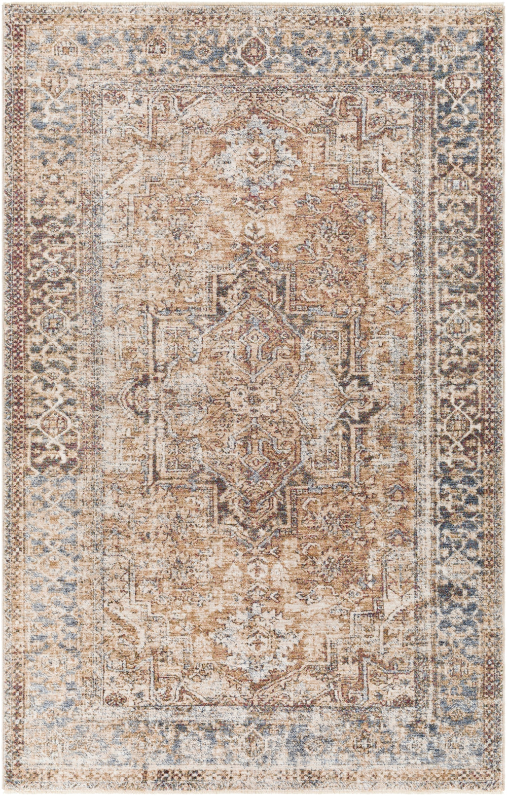 Lincoln LIC-2306 Traditional Polyester Rug LIC2306-582 Navy, Dark Green, Denim, Beige, Sky Blue, Gold, White 100% Polyester 5' x 8'2"