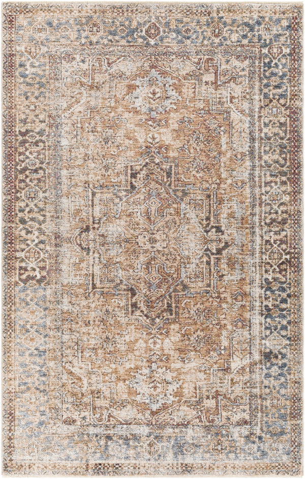 Lincoln LIC-2306 Traditional Polyester Rug LIC2306-582 Navy, Dark Green, Denim, Beige, Sky Blue, Gold, White 100% Polyester 5' x 8'2"