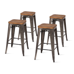 Metropolis Backless Counter Stool Set of 4 - Stylish Pine Wood Top, Stackable Bistro Design for Home