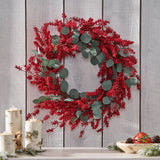 Nolta 29" Eucalyptus Artificial Wreath with Berries, Green and Red Noble House