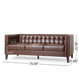 Pondway Contemporary Faux Leather Tufted 3 Seater Sofa, Dark Brown and Brown Noble House